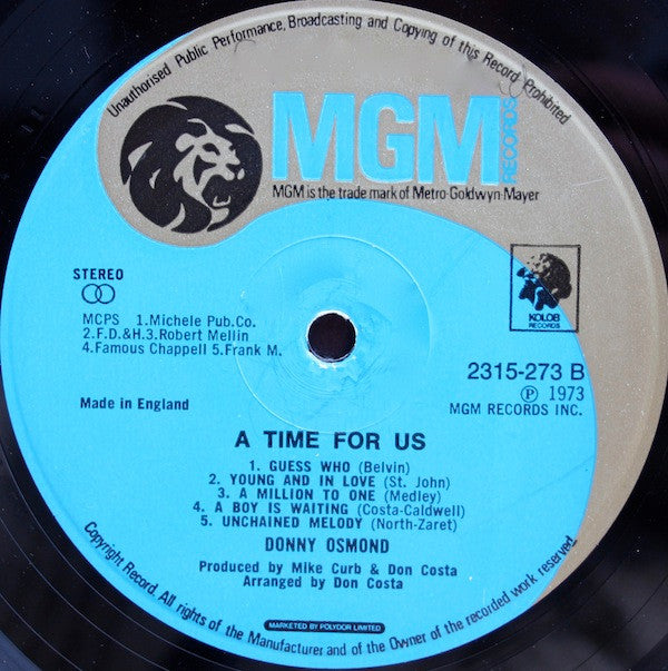 Donny Osmond : A Time For Us (LP, Album)