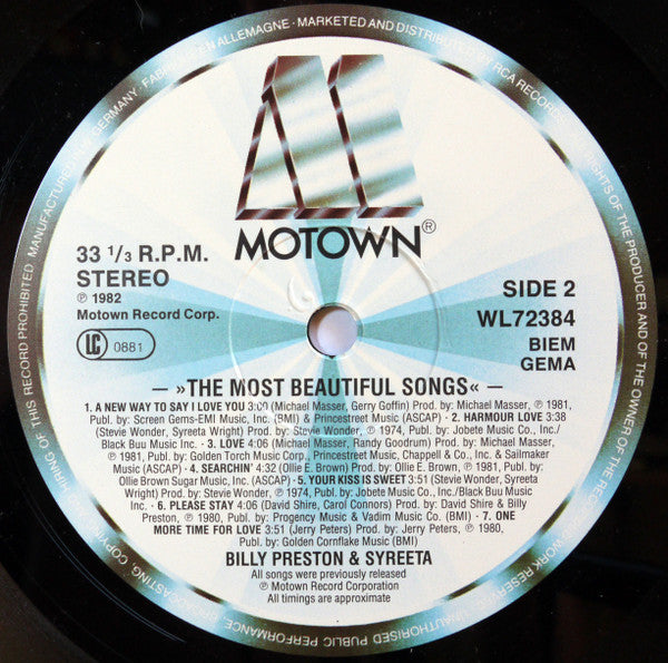 Billy Preston & Syreeta : The Most Beautiful Songs (LP, Comp, RE)