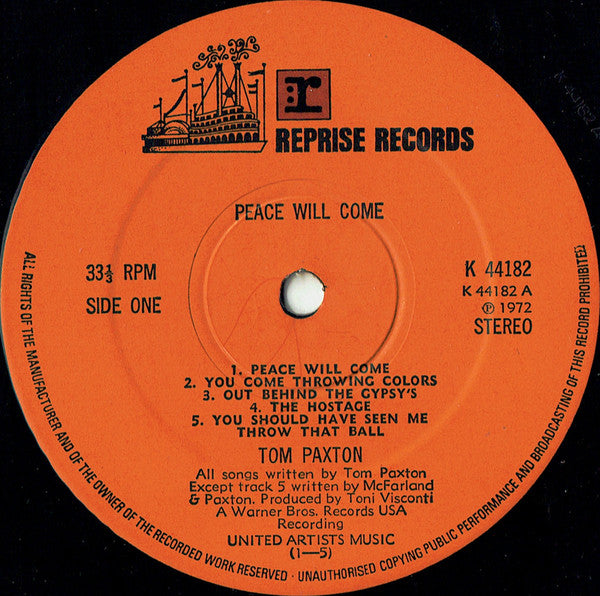 Tom Paxton : Peace Will Come  (LP, Album)