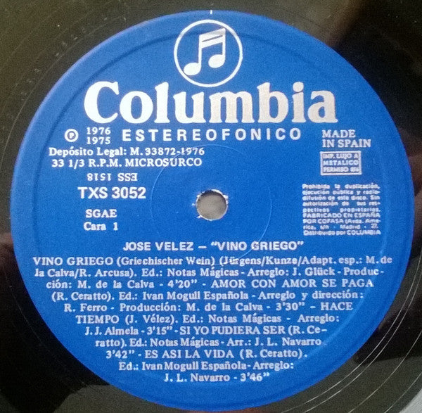 Jose Velez* : Vino Griego (LP, Album)