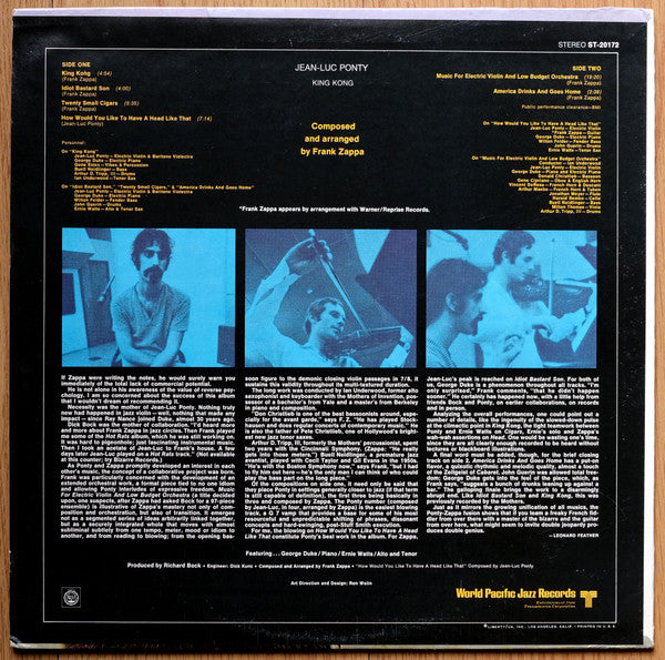 Jean-Luc Ponty : King Kong: Jean-Luc Ponty Plays The Music Of Frank Zappa (LP, Album, Vis)