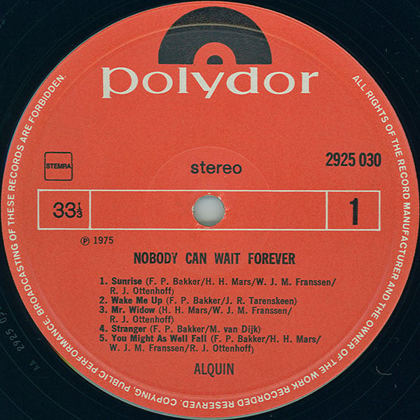 Alquin : Nobody Can Wait Forever (LP, Album, Gat)