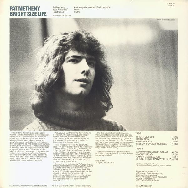 Pat Metheny : Bright Size Life (LP, Album, RP)