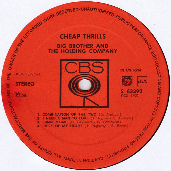 Big Brother & The Holding Company : Cheap Thrills (LP, Album)