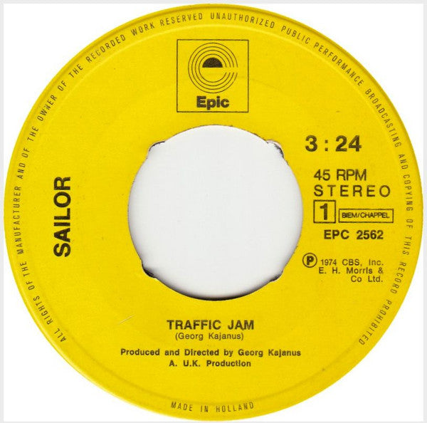 Sailor - Traffic Jam (7", Single) - De Platen Aap – Vinylwinkel in Brielle & online webshop voor muziekliefhebbers