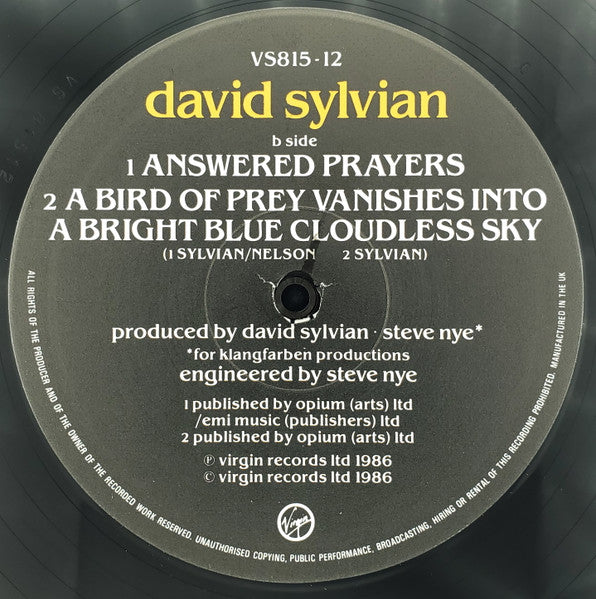 David Sylvian : A Little Girl Dreams Of Taking The Veil (12", Single)