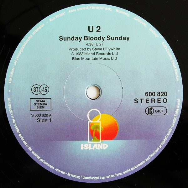 U2 : Sunday Bloody Sunday (12", Maxi, RE)