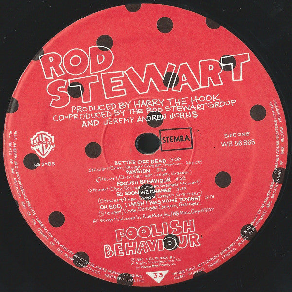 Rod Stewart : Foolish Behaviour (LP, Album, Pos)