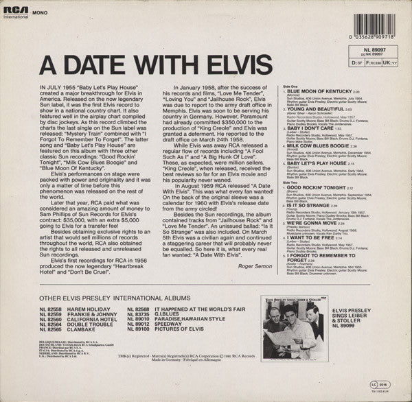 Elvis Presley : A Date With Elvis (LP, Comp, Mono, RE)