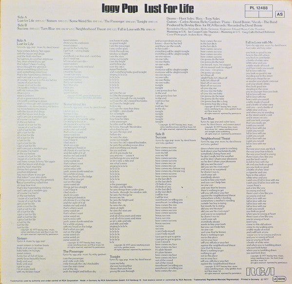 Iggy Pop : Lust For Life (LP, Album, Ora)