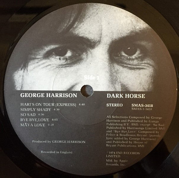 George Harrison - Dark Horse (LP, Album, Gat) - De Platen Aap – Vinylwinkel in Brielle & online webshop voor muziekliefhebbers