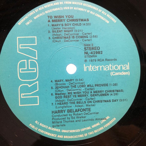 Harry Belafonte : To Wish You A Merry Christmas (LP, Album, RE)