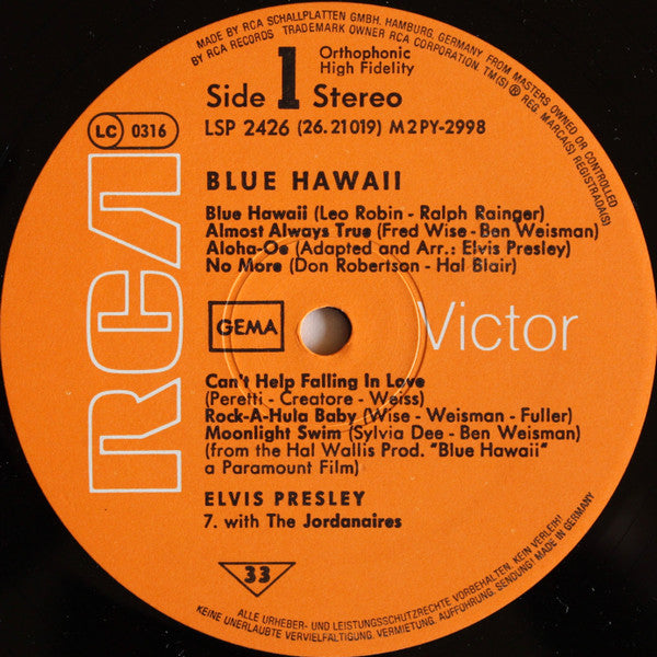 Elvis Presley : Blue Hawaii (LP, Album, RE)