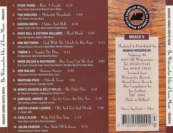 Various - The Watermelon Files Of Texas Music - Singers-Songs-Roots-Rock Vol.1 (CD, Comp) - De Platen Aap – Vinylwinkel in Brielle & online webshop voor muziekliefhebbers