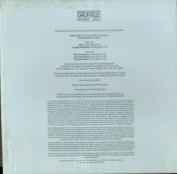 Joseph Bowie • Oliver Lake : Joseph Bowie • Oliver Lake (LP, Album)