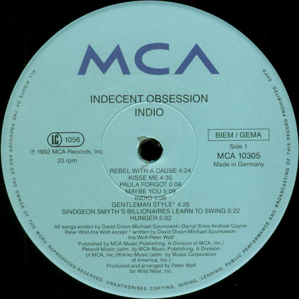 Indecent Obsession : Indio (LP, Album)