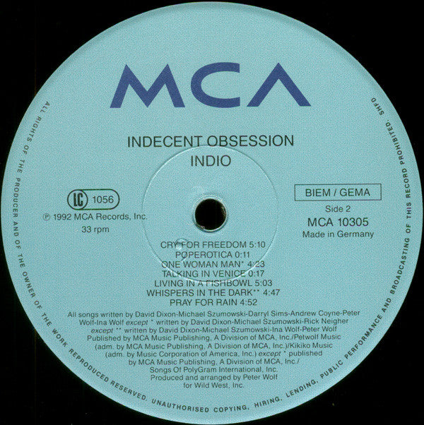 Indecent Obsession : Indio (LP, Album)
