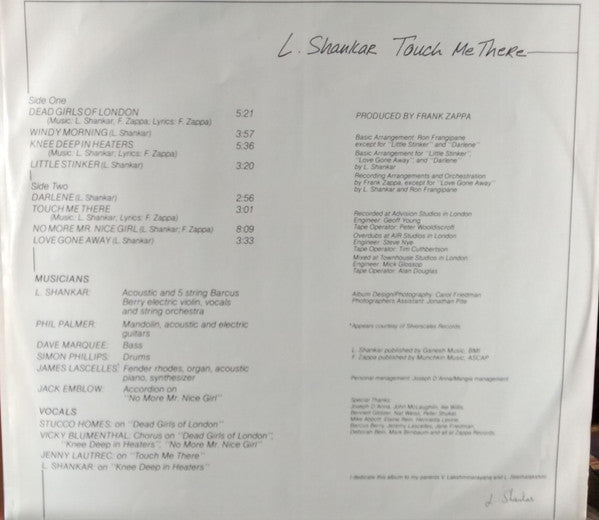 L. Shankar* : Touch Me There (LP, Album)