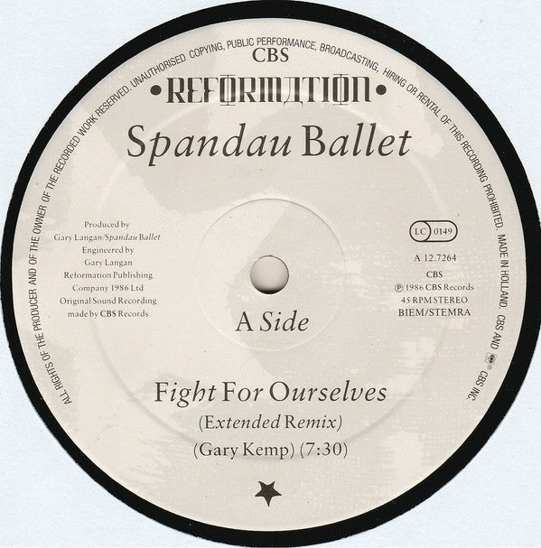 Spandau Ballet : Fight For Ourselves (Extended Remix) (12",45 RPM,Maxi-Single)