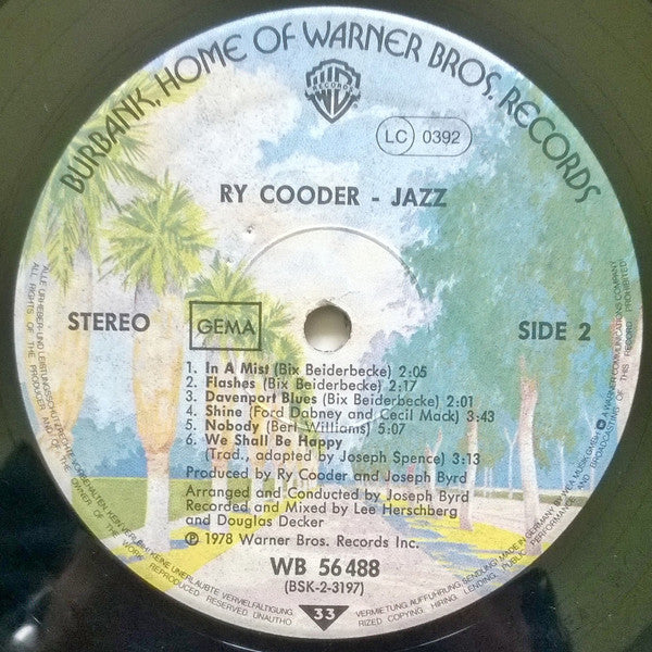 Ry Cooder : Jazz (LP, Album, Pal)