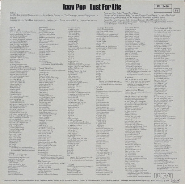 Iggy Pop : Lust For Life (LP, Album, RE)