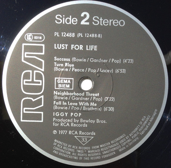 Iggy Pop : Lust For Life (LP, Album, RE)