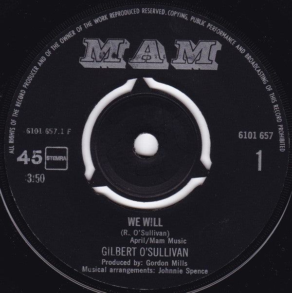 Gilbert O'Sullivan : We Will (7", Single)