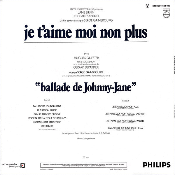 Serge Gainsbourg : Bande Originale Du Film De Serge Gainsbourg "Je T'aime Moi Non Plus" (LP,Album,Reissue,Repress)