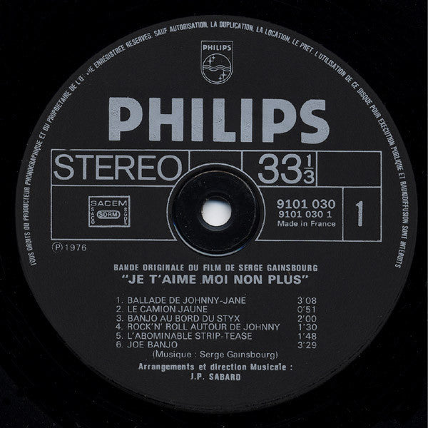 Serge Gainsbourg : Bande Originale Du Film De Serge Gainsbourg "Je T'aime Moi Non Plus" (LP,Album,Reissue,Repress)