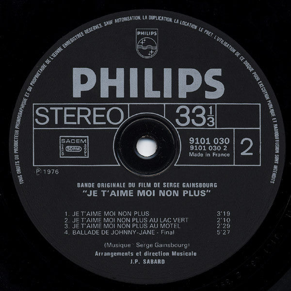 Serge Gainsbourg : Bande Originale Du Film De Serge Gainsbourg "Je T'aime Moi Non Plus" (LP,Album,Reissue,Repress)