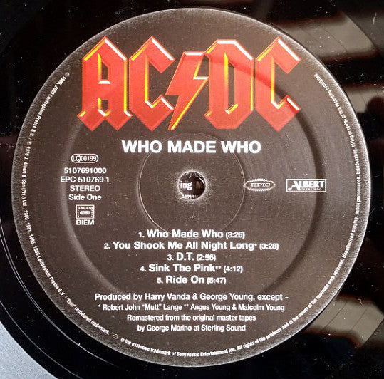 AC/DC : Who Made Who (LP, Album, Comp, RE, RM, 180)