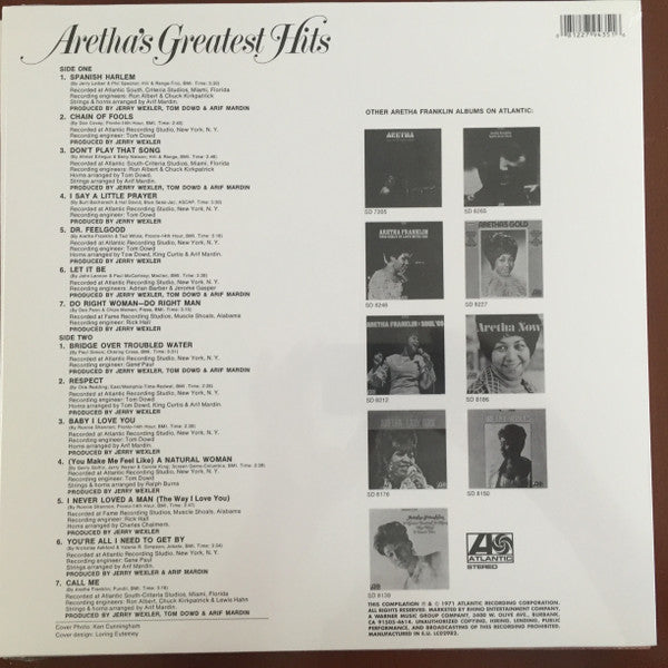 Aretha Franklin : Aretha's Greatest Hits (LP,Compilation,Reissue)