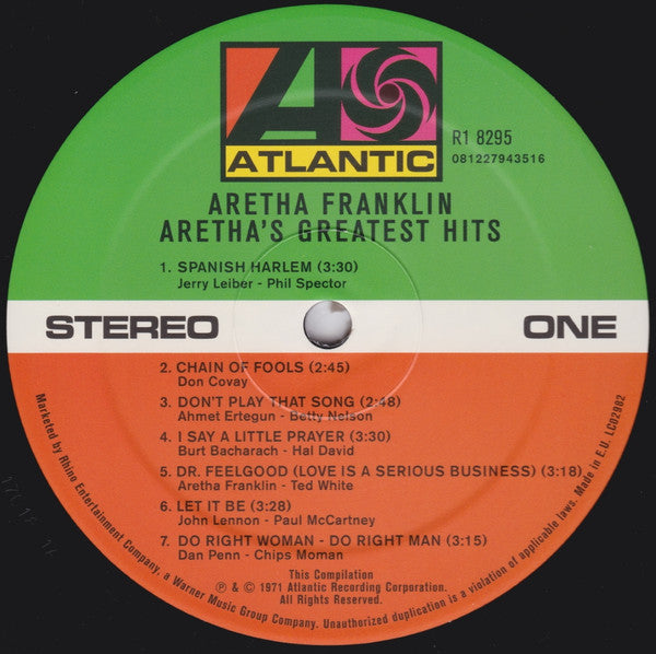 Aretha Franklin : Aretha's Greatest Hits (LP,Compilation,Reissue)