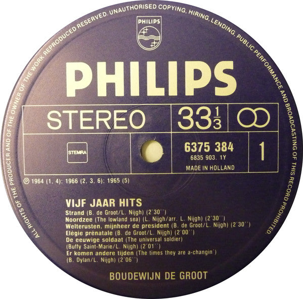 Boudewijn De Groot : Vijf Jaar Hits (LP,Compilation)