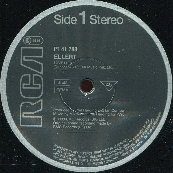 Ellert Driessen : Love Lies (12",45 RPM)