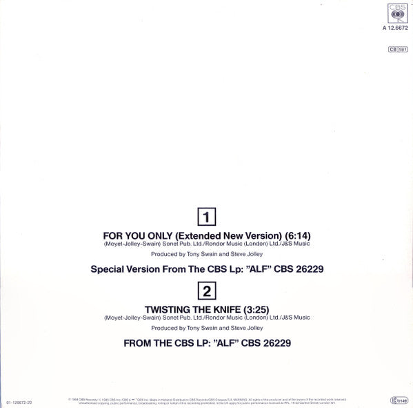 Alison Moyet : For You Only (Extended New Version) (12",45 RPM,Maxi-Single,Stereo)