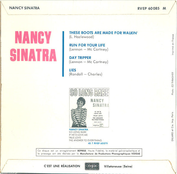 Nancy Sinatra : These Boots Are Made For Walkin' (7", EP, Mono)