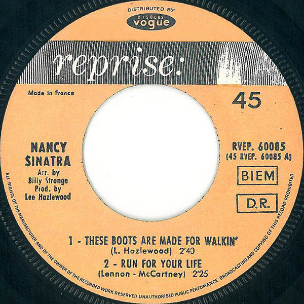 Nancy Sinatra : These Boots Are Made For Walkin' (7", EP, Mono)
