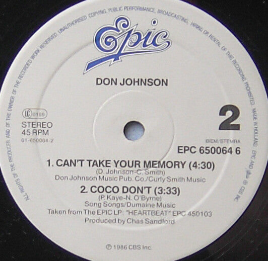Don Johnson : Heartbeat (12", Maxi)