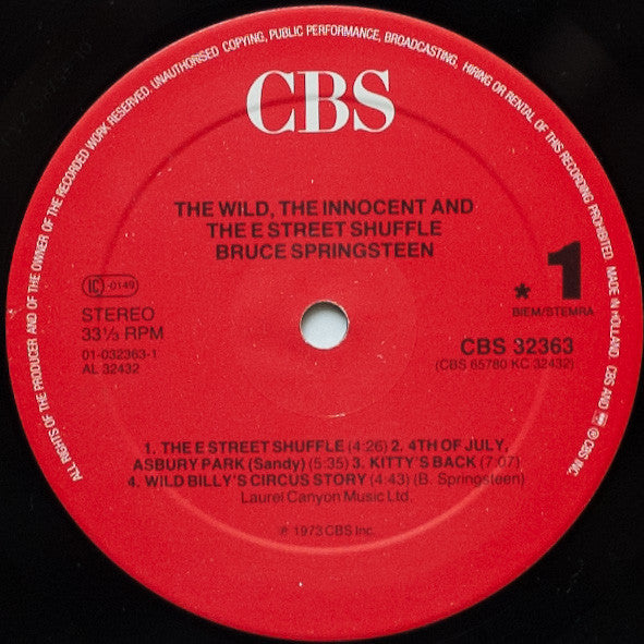 Bruce Springsteen : The Wild, The Innocent &  The E Street Shuffle (LP, Album, RE, Red)