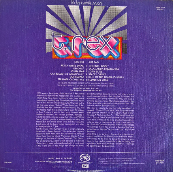 T. Rex* : Ride A White Swan (LP, Comp, Tex)
