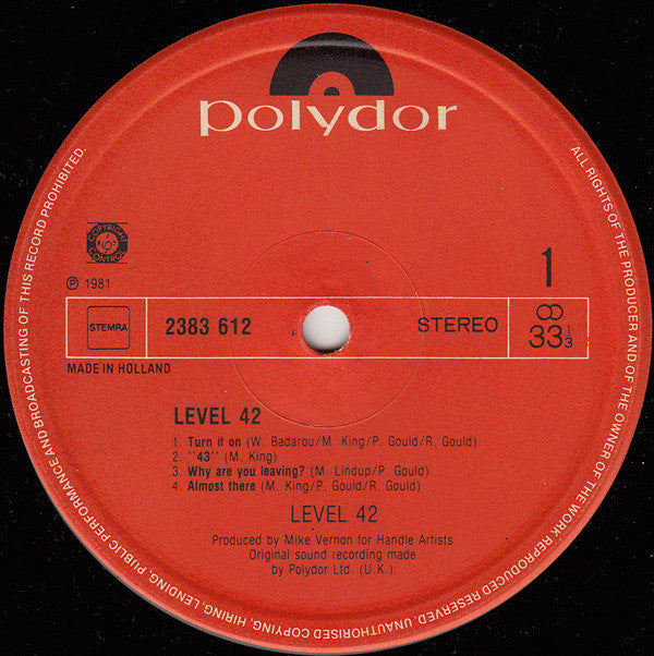 Level 42 : Level 42 (LP, Album)
