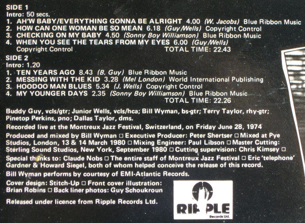 Buddy Guy & Junior Wells With Bill Wyman, Pinetop Perkins, Dallas Taylor & Terry Taylor (3) : Drinkin'  T.N.T.  N' Smoking Dynamite (LP, Album)