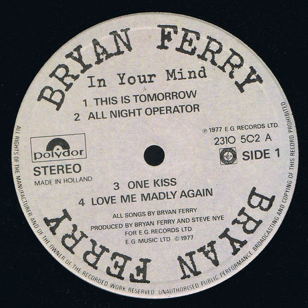 Bryan Ferry : In Your Mind (LP, Album, Gre)
