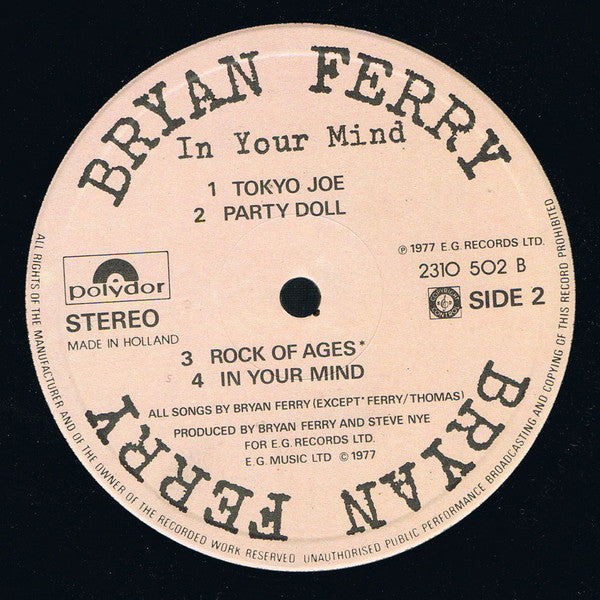 Bryan Ferry : In Your Mind (LP, Album, Gre)