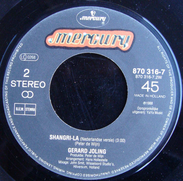 Gerard Joling : Shangri~La (Dutch Eurovision Song Contest 1988) (7", Single)